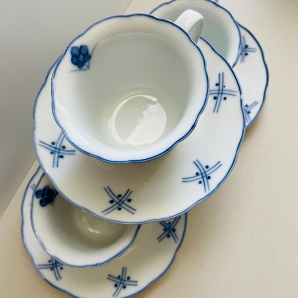 Vintage Cordon Blue Porcelain Blue Goose Demitasse Cup Saucer Set of 3 - Picture 3 of 9